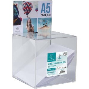 Exacompta 89258D Urne verrouillable 21x21x21cm avec bandeau A5 cristal