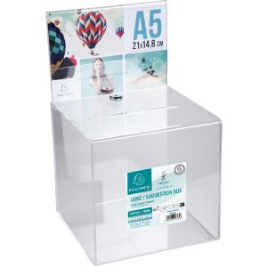 Exacompta 89258D Urne verrouillable 21x21x21cm avec bandeau A5 cristal