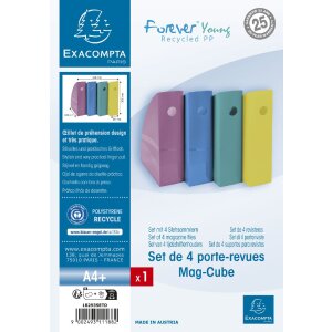 Exacompta Set de 4 porte-revues MAG-CUBE Forever Young couleurs assorties