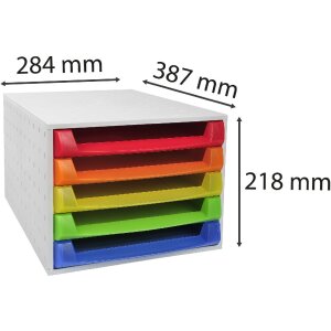 221098D Boîte à tiroirs THE BOX 5 tiroirs ouverts Linicolor Arc-en-ciel