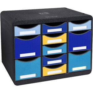 Exacompta 3137202D Boîte à tiroirs STORE BOX MULTI 11 tiroirs Bee Blue Assorti