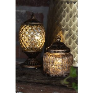 Clayre Eef Lanterne LED couleur bronze verre Boho Ø 10x20 cm Piles 2xAAA