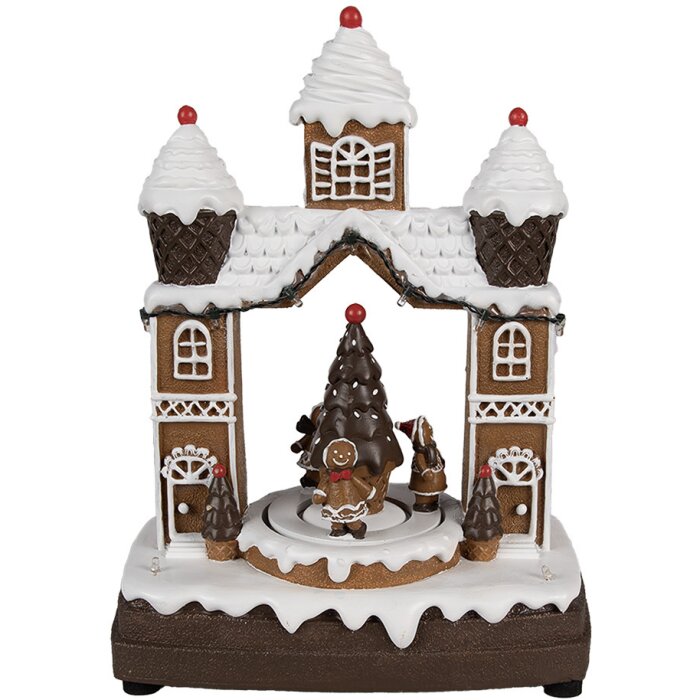 Clayre Eef 6PR4312 Maison en pain dépices LED Musique Décoration de Noël 20x11x27 cm Marron