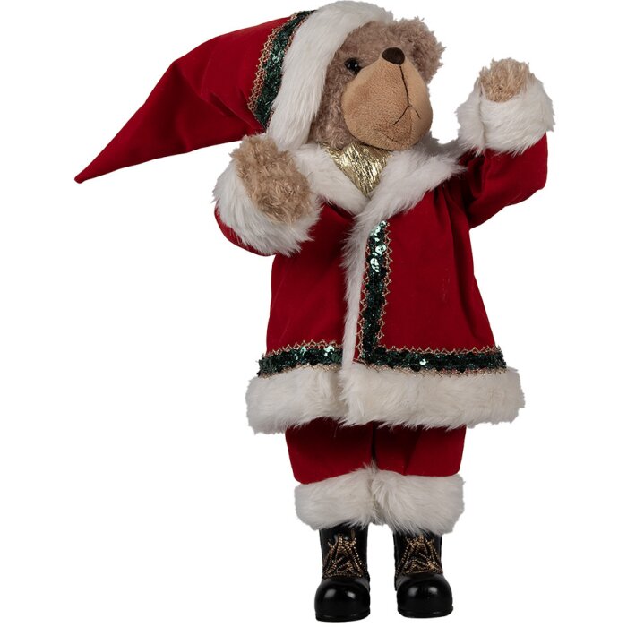 Clayre Eef Figurine de décoration de Noël Ours 51 cm Rouge Plastique Textile