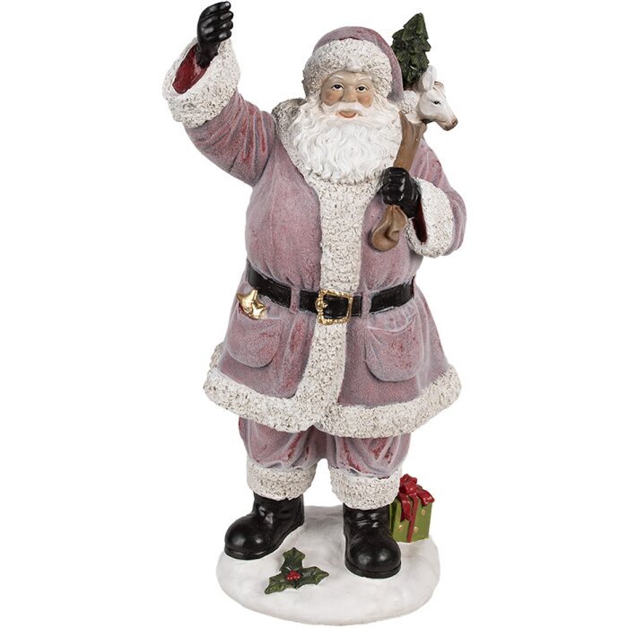 Clayre & Eef Figurine de Père Noël Rose 43 cm Décoration de Noël en polyrésine