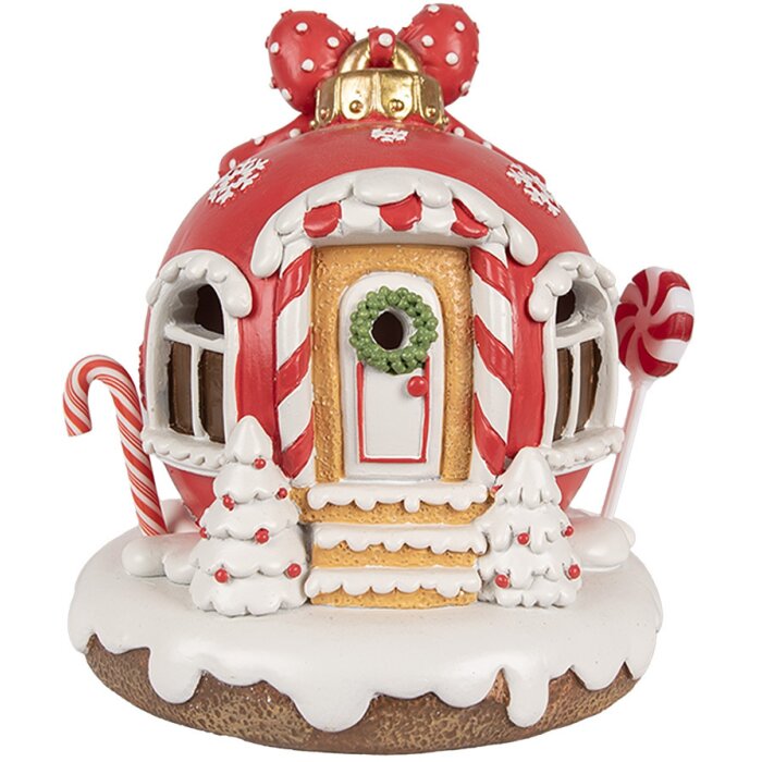 Clayre Eef 6PR4340 Maison en pain dépices LED rouge Polyrésine style campagnard Noël