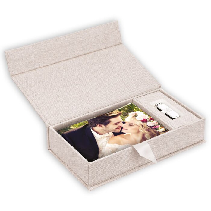 ZEP USB Fotobox Lodi crème couverture en lin 23x12 5x5 cm sans clé USB