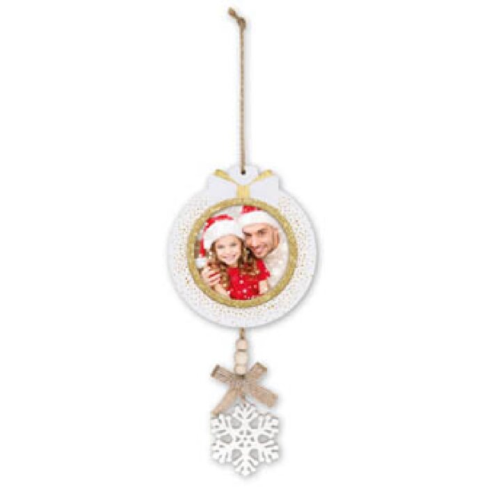 ZEP Karl A Décoration en bois avec image 7x7 cm Pendentif flocon de neige blanc