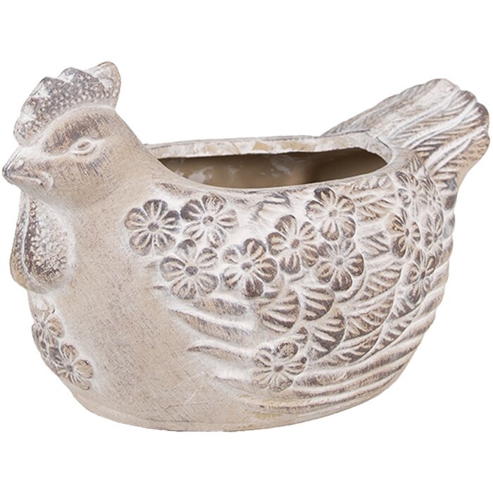 Clayre & Eef 6TE0542M Pot de fleurs Poulet Faïence Beige 21x14x13 cm Vintage