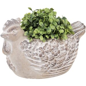 Clayre & Eef 6TE0542M Pot de fleurs Poulet Faïence Beige 21x14x13 cm Vintage