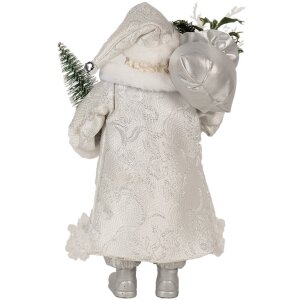 Clayre & Eef 65591 Père Noël figurine décorative blanche argentée 16x10x27 cm