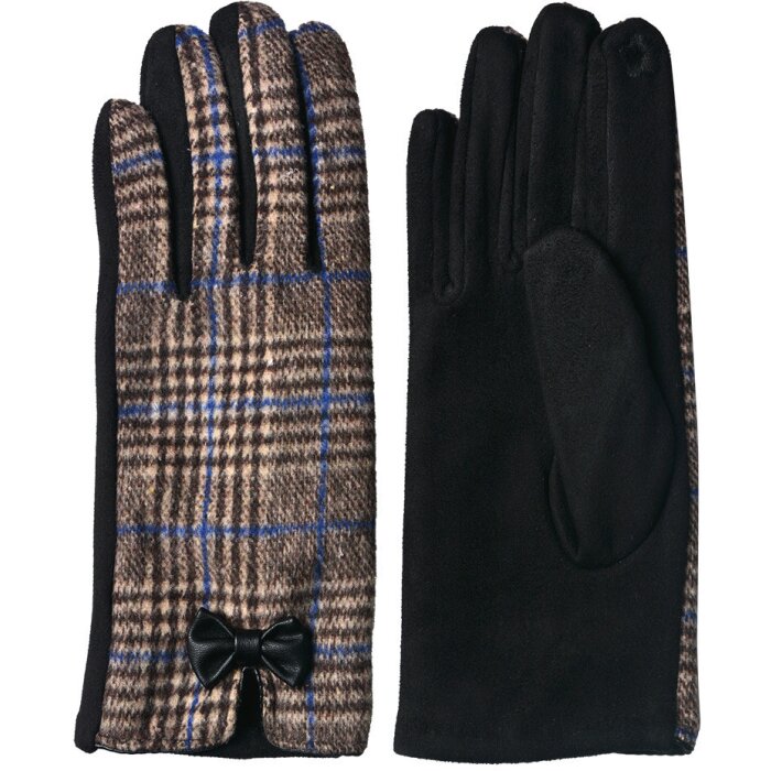 Juleeze JZGL0052G Gants 9x24 cm gris à carreaux avec noeud