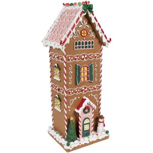 Clayre & Eef 6PR4250 Maison de Noël marron blanc 17x14x40 cm Polyrésine