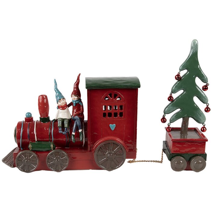 Clayre & Eef 6PR4239 Train avec décoration LED Rouge Vert 30x7x21 cm Maison de campagne