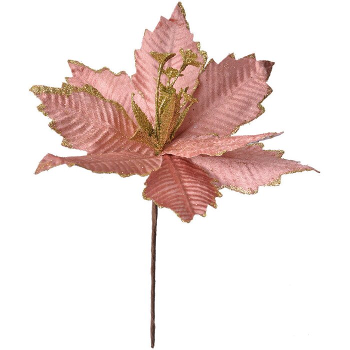 Clayre & Eef 65825 Décoration de Noël Fleur Rose Or Ø 24x27 cm Plastique