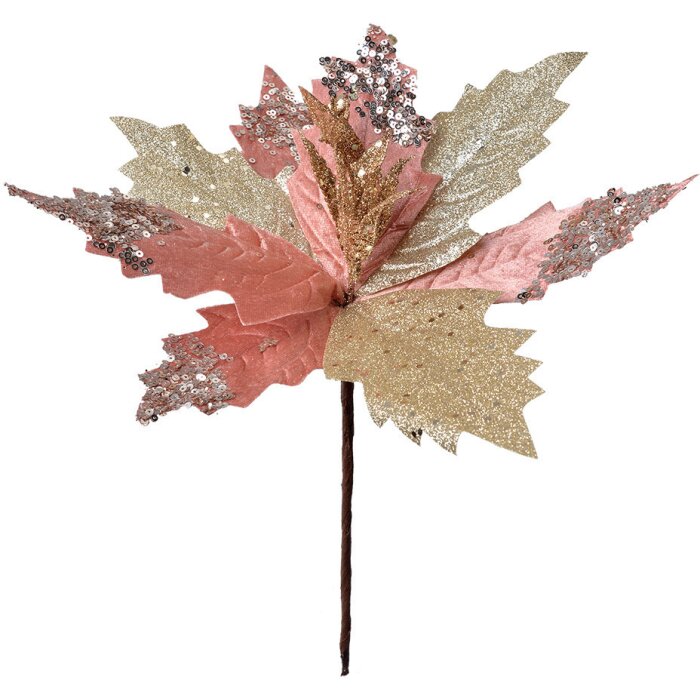 Clayre & Eef 65830 Décoration de Noël Fleur Rose Or Ø 30 cm Plastique