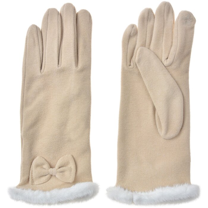 Juleeze JZGL0089BE Gants Beige Nœud Fourrure synthétique 9x23x1 cm