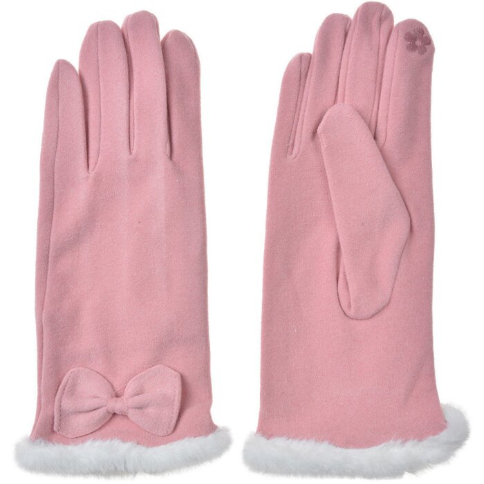 Juleeze JZGL0089P Gants dhiver roses 9x23x1 cm avec fourrure synthétique et noeud