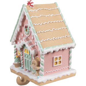 Clayre & Eef 6PR4264 Porte-chaussettes de Noël Maison en pain dépices rose 13x10x18 cm