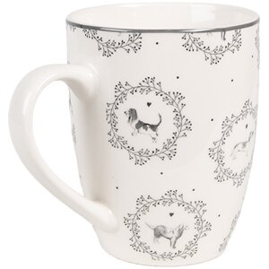 Clayre & Eef LGDMU Tasse en porcelaine Chiens Blancs Gris 325 ml style campagnard