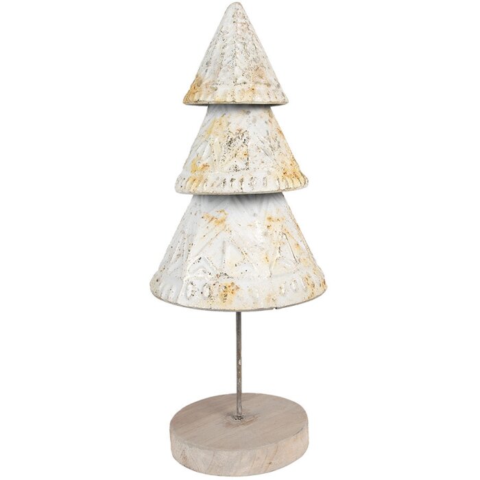 Clayre & Eef 65868 Arbre de décoration Noël Ø12x32 cm Blanc Marron Fer Bois