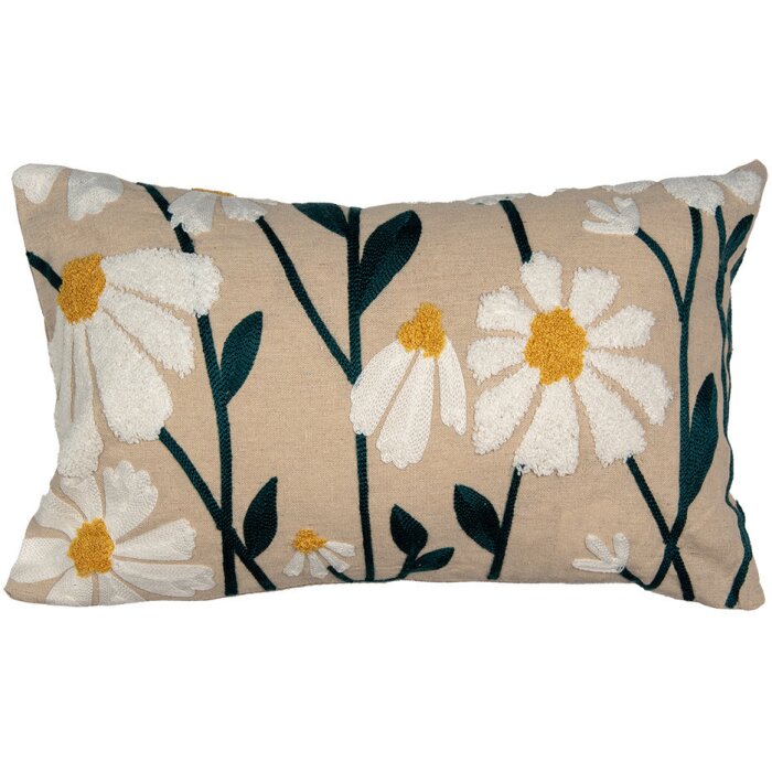 Clayre & Eef KT036.052 Housse de coussin Beige Blanc Motif floral 30x50 cm Polyester