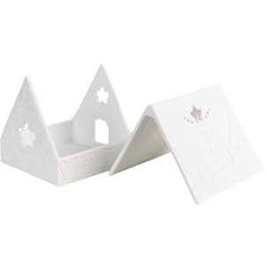 Clayre & Eef 6CE1741 Porte-bougie à chauffe-plat Maison Noël Porcelaine blanche 8x8x8 cm