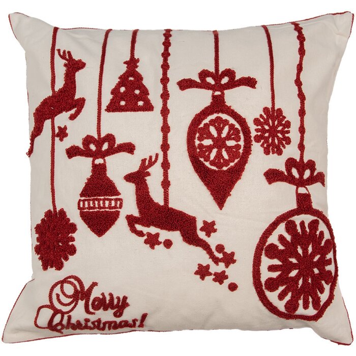 Clayre & Eef KT021.354 Housse de coussin Merry Christmas blanc rouge 45x45 cm Polyester