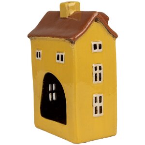 Clayre & Eef 6CE1885 Porte-bougie à chauffe-plat Maison Céramique Jaune 12x8x18 cm style campagnard