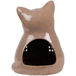 Clayre & Eef 6CE1905 Porte-bougie à chauffe-plat Chat Marron Céramique 14x12x18 cm