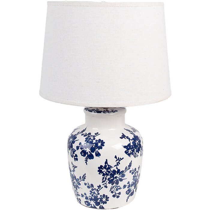 Clayre & Eef 6LMC0095 lampe de table blanc bleu floral Ø28x44 cm E27 max 60W