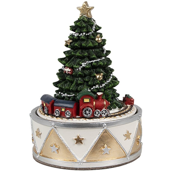 Clayre & Eef 6PR5099 Boîte à musique Sapin de Noël Vert Or Ø 11x15 cm Polyrésine