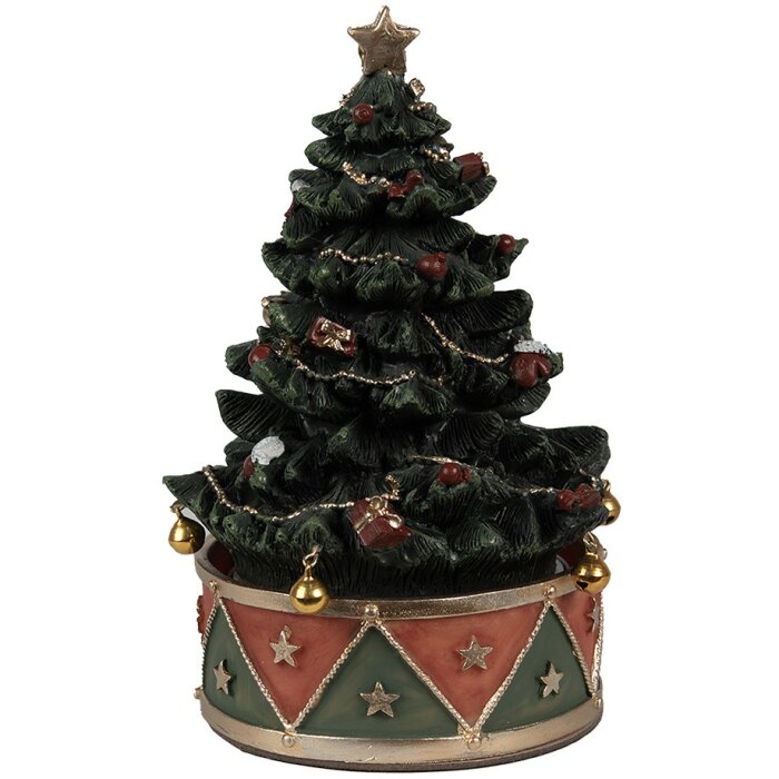 Clayre & Eef 6PR5100 Boîte à musique Arbre de Noël Ø12x18 cm Vert Rouge Polyrésine