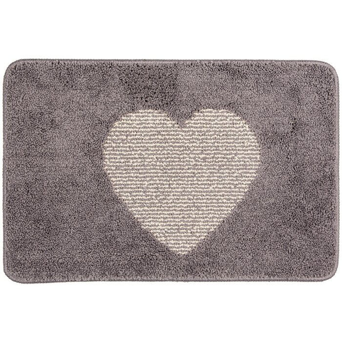 Clayre & Eef BM0007G Tapis de bain Motif cœur Gris 58x38 cm