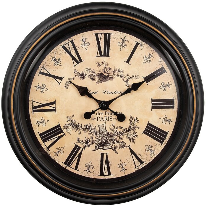 Clayre & Eef 6KL0826 Horloge murale Vintage Design Ø50 cm Noir Beige