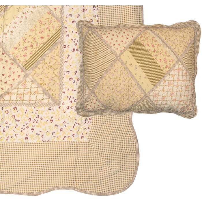 Clayre & Eef Q198.060 Couvre-lit 180x250cm avec taie doreiller Patchwork Beige