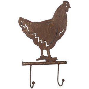 Clayre & Eef 6Y5667 Portemanteau mural poule style campagnard fer brun 21x5x33 cm