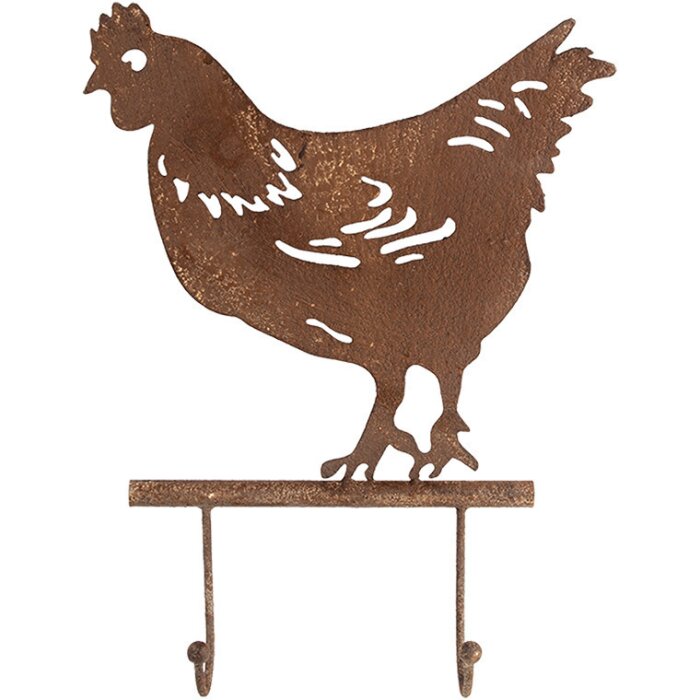 Clayre & Eef 6Y5668 Portemanteau mural design poule brun fer 24x5x31 cm