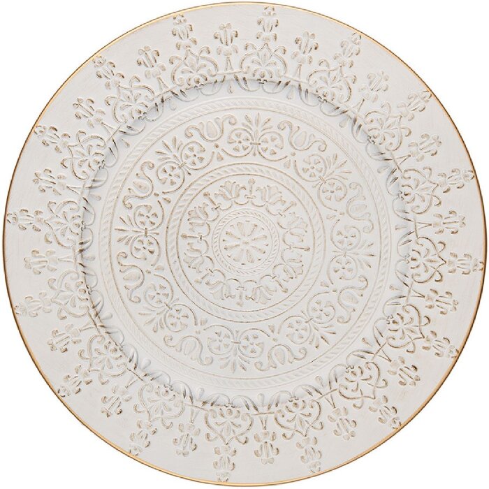 Clayre & Eef 65762 Assiette de présentation Ø 33 cm Blanc Or Style campagne Design élégant