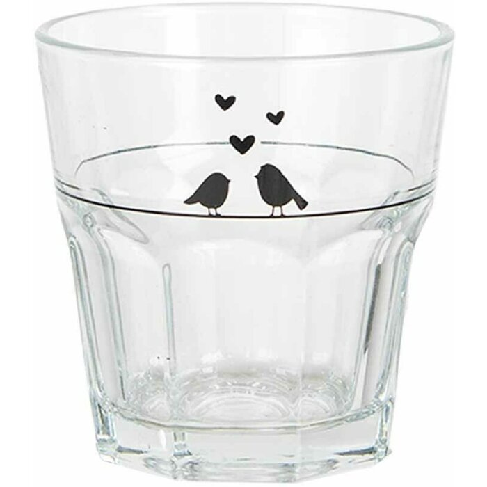 Clayre & Eef LBSGL0011 Verre à boire 200 ml design romantique oiseau cœur Ø 8x8 cm