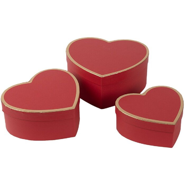 Clayre & Eef 66026 Boîtes coeur rouge set de 3 28x26x14 24x23x12 21x20x10 cm