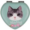 Juleeze JZSP0015 Miroir à main en forme de cœur motif chat vert 7x7x2 cm