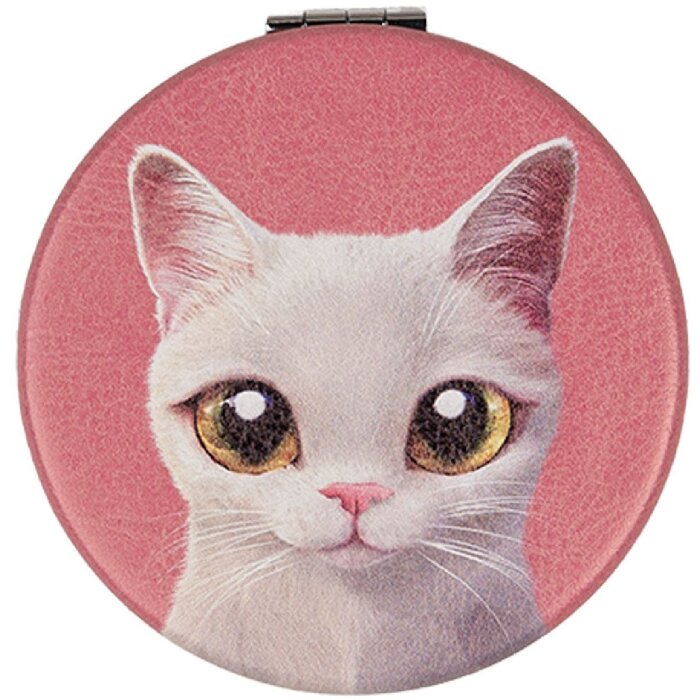 Juleeze JZSP0016 Miroir à main motif chat Ø 7x1 cm rose blanc