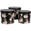 Clayre & Eef 66023 Set de boîtes de rangement 3 tailles Noir Floral style rustique