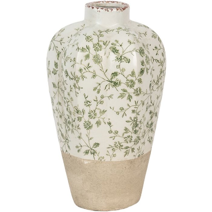 Clayre & Eef 6CE1936M Vase Céramique Beige Vert Ø 21x34 cm style rustique