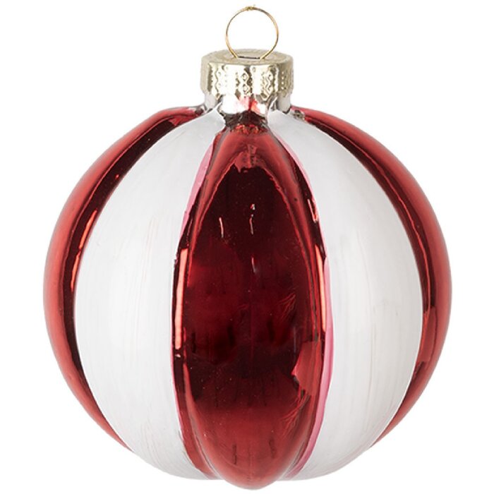 Clayre & Eef 6GL4336GG Boule de Noël en verre rouge blanc Ø 8x8 cm