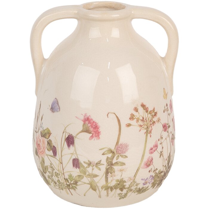 Clayre & Eef 6CE1947M Vase en céramique Beige Rose Ø 14x18 cm style rustique