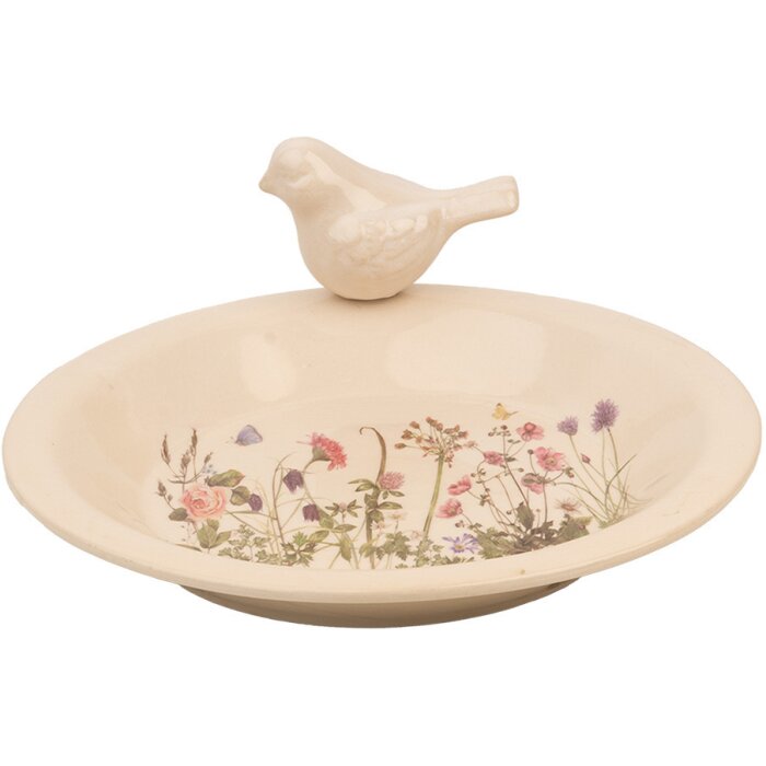 Clayre & Eef 6CE1948L Mangeoire pour oiseaux Beige Rose Ø 26x10 cm