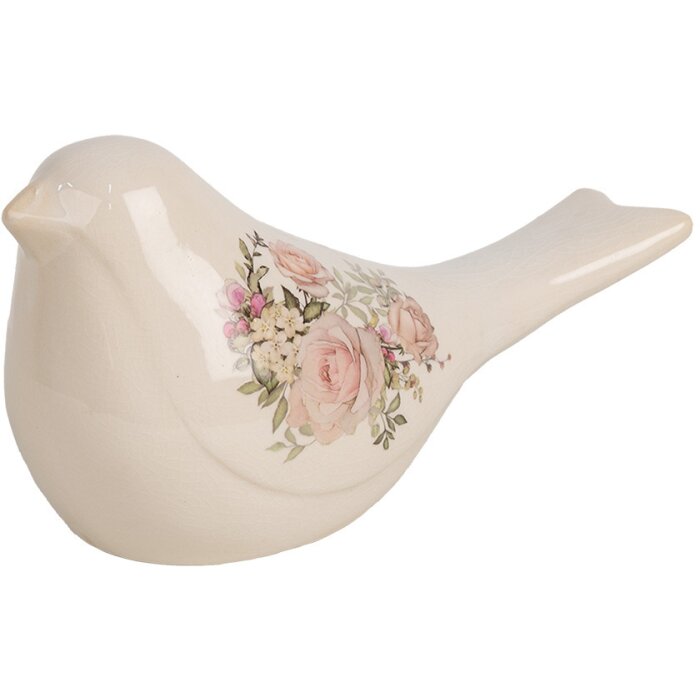 Clayre & Eef 6CE1951L Décoration Oiseau Beige Décor rose 25x10x13 cm