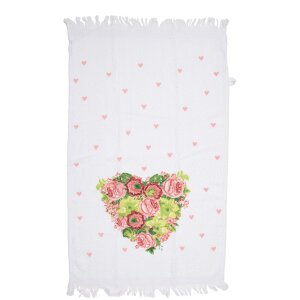 Clayre & Eef CT033 Serviette dinvité Blanc Rose 40x66 cm Coton Rectangle